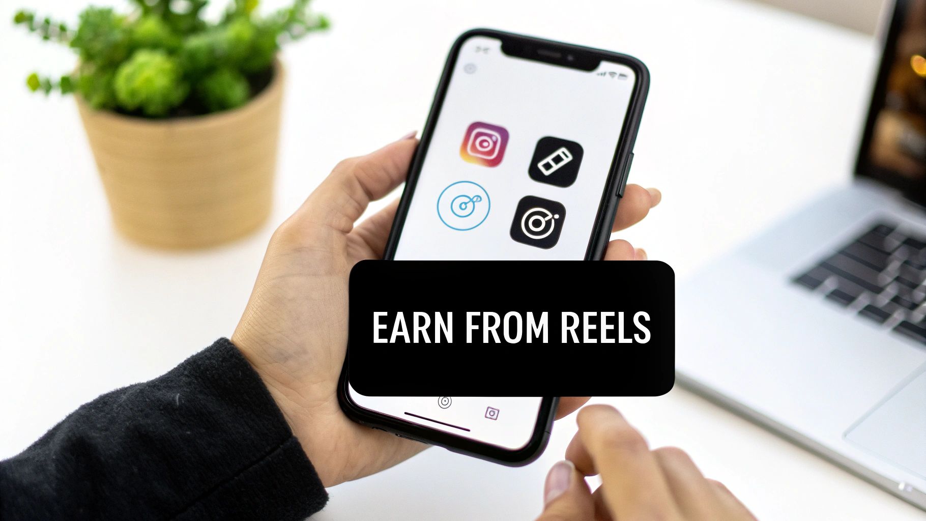 A smartphone displaying the Instagram Reels interface with a dollar sign icon, symbolizing direct monetization.
