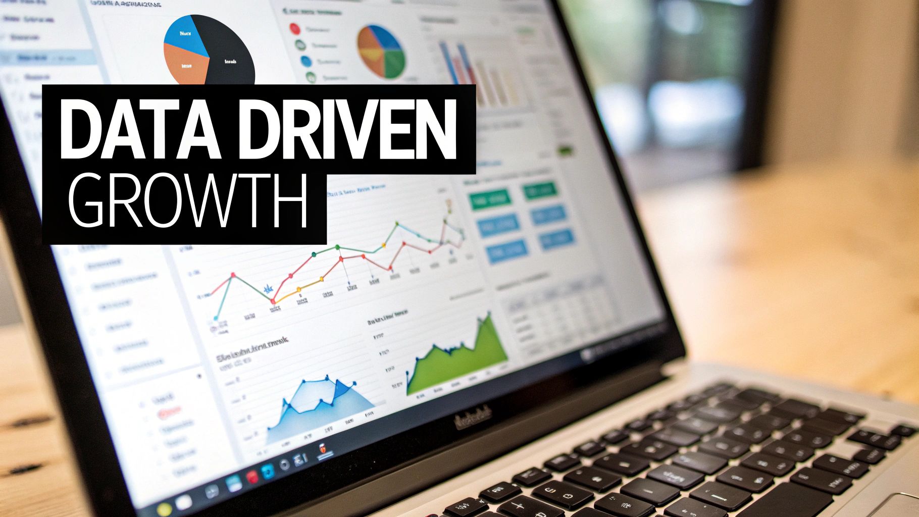 A person analyzing colorful charts and graphs on a tablet, representing social media analytics.