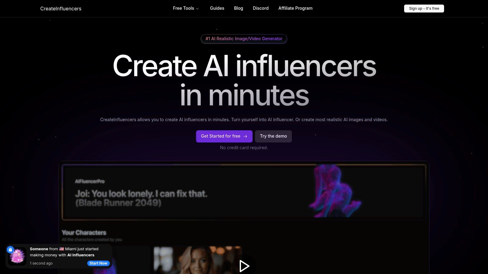 CreateInfluencers AI portrait generator interface