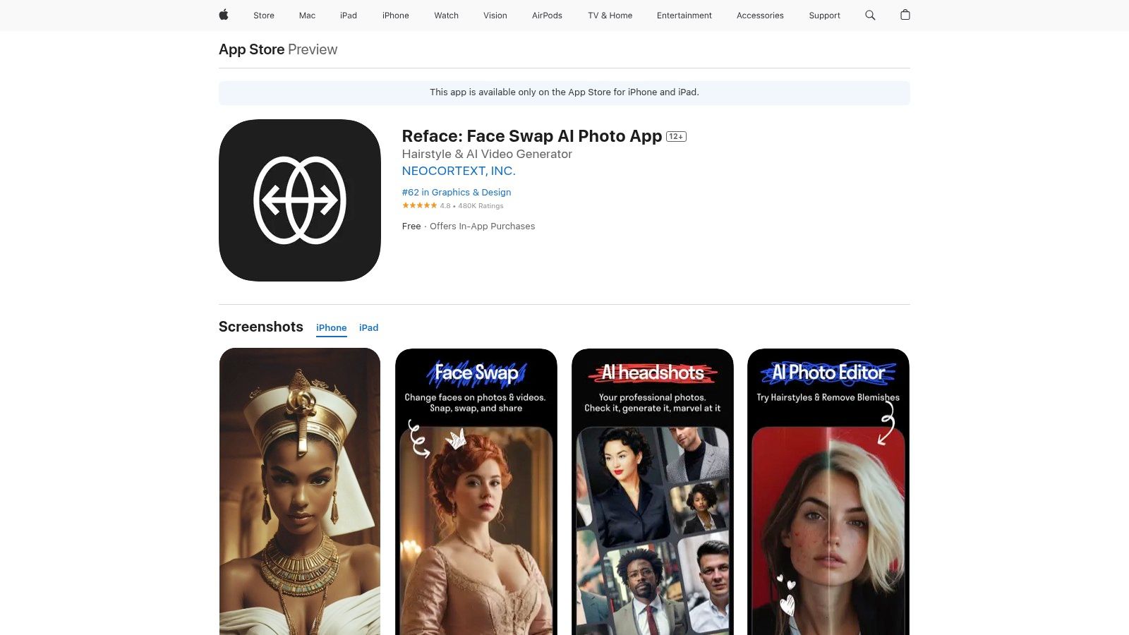 Reface (iOS App Store)