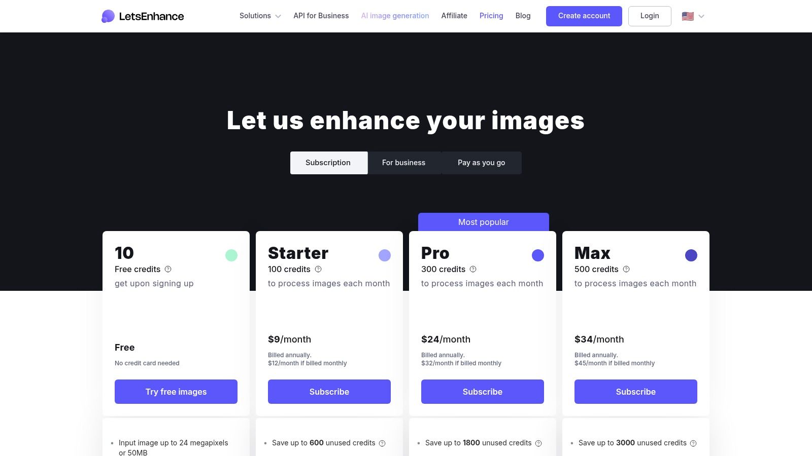 Let's Enhance user interface showing enhancement options and credits