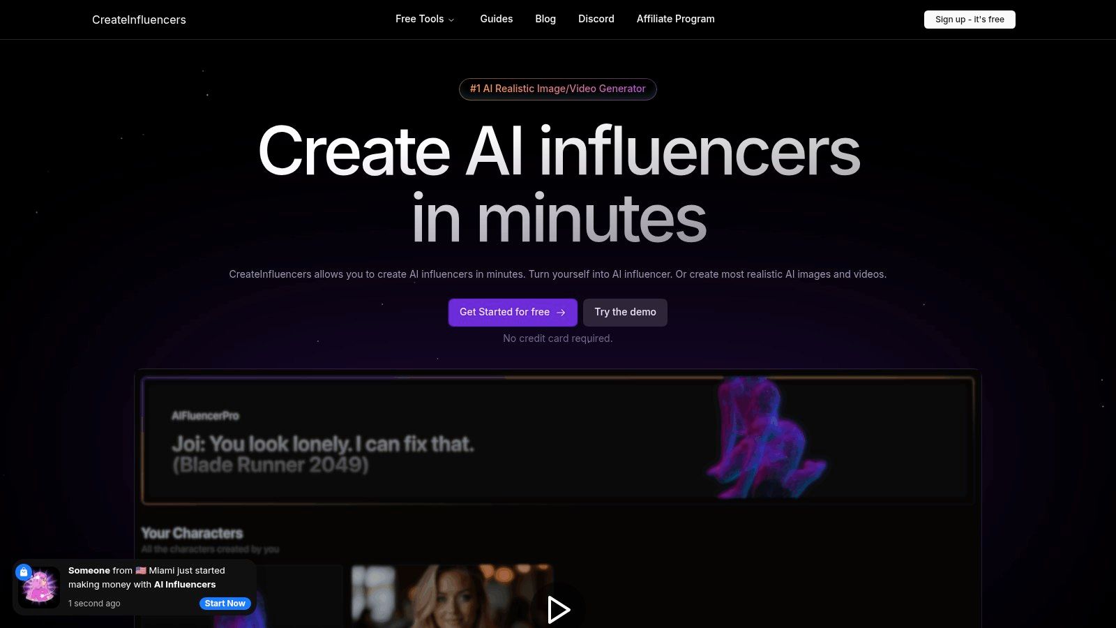 AI influencer creation studio interface