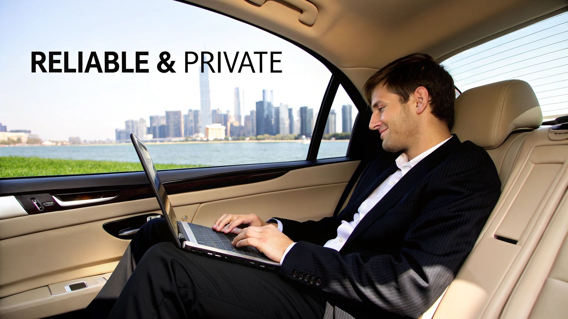 A professional chauffeur opening the door of a black luxury car for a client