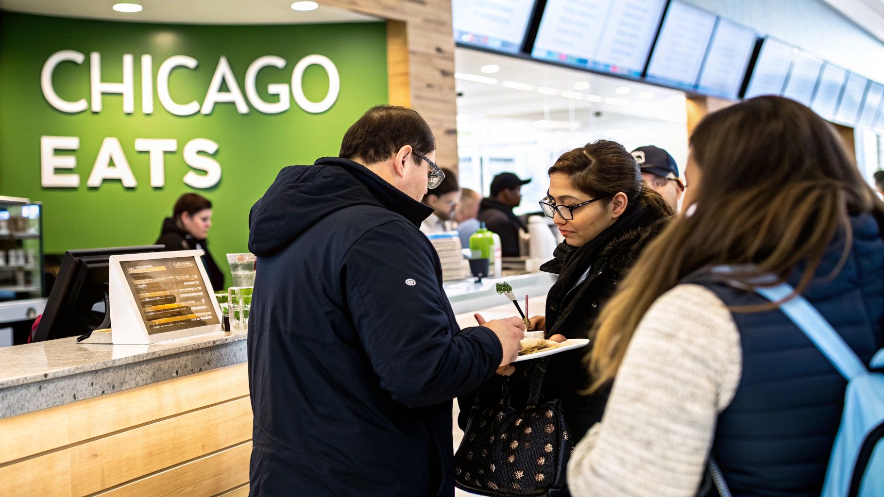 A modern airport lounge with comfortable seating and large windows overlooking the tarmac.