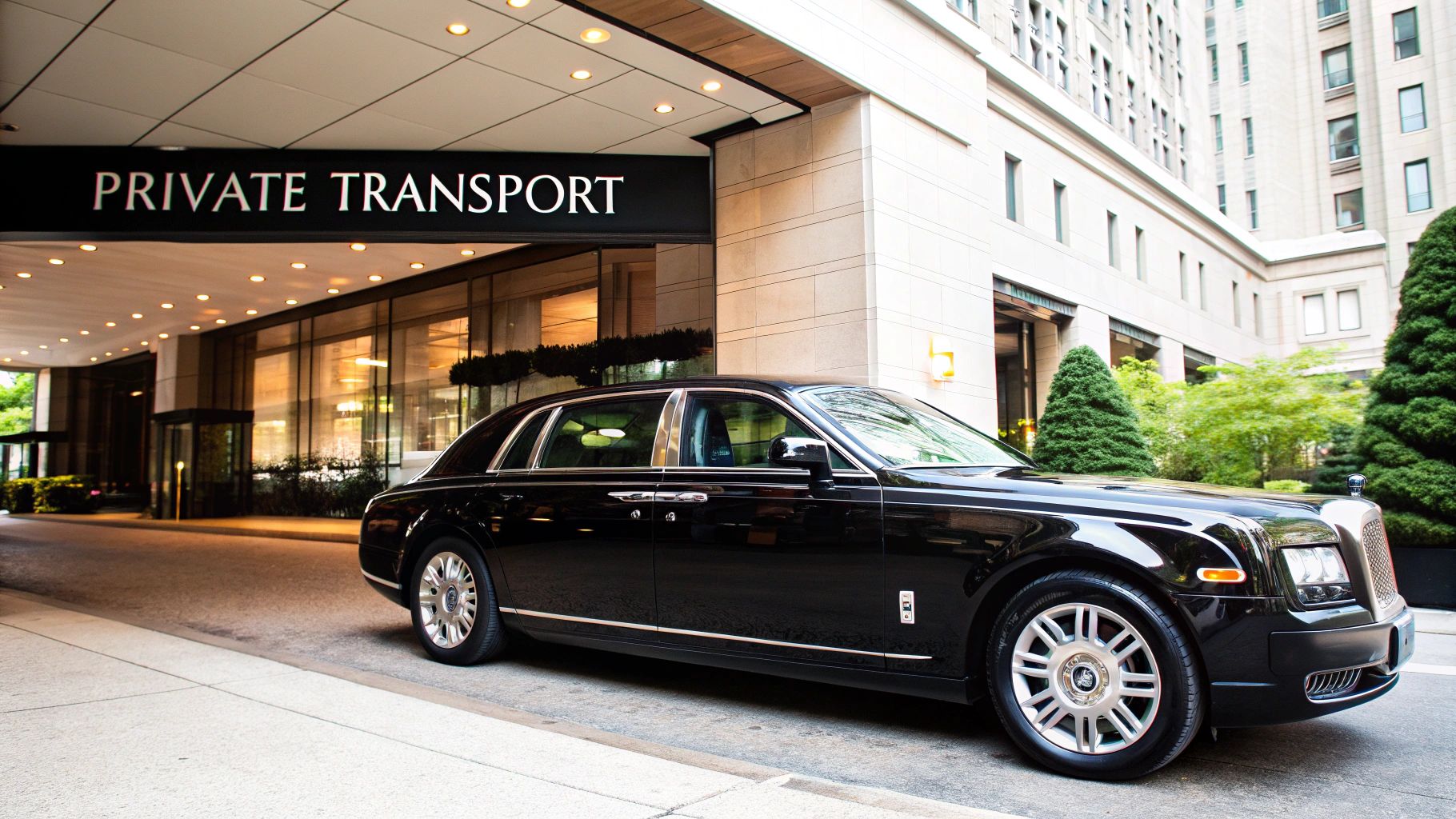 A professional chauffeur opening the door of a luxury black SUV for a client