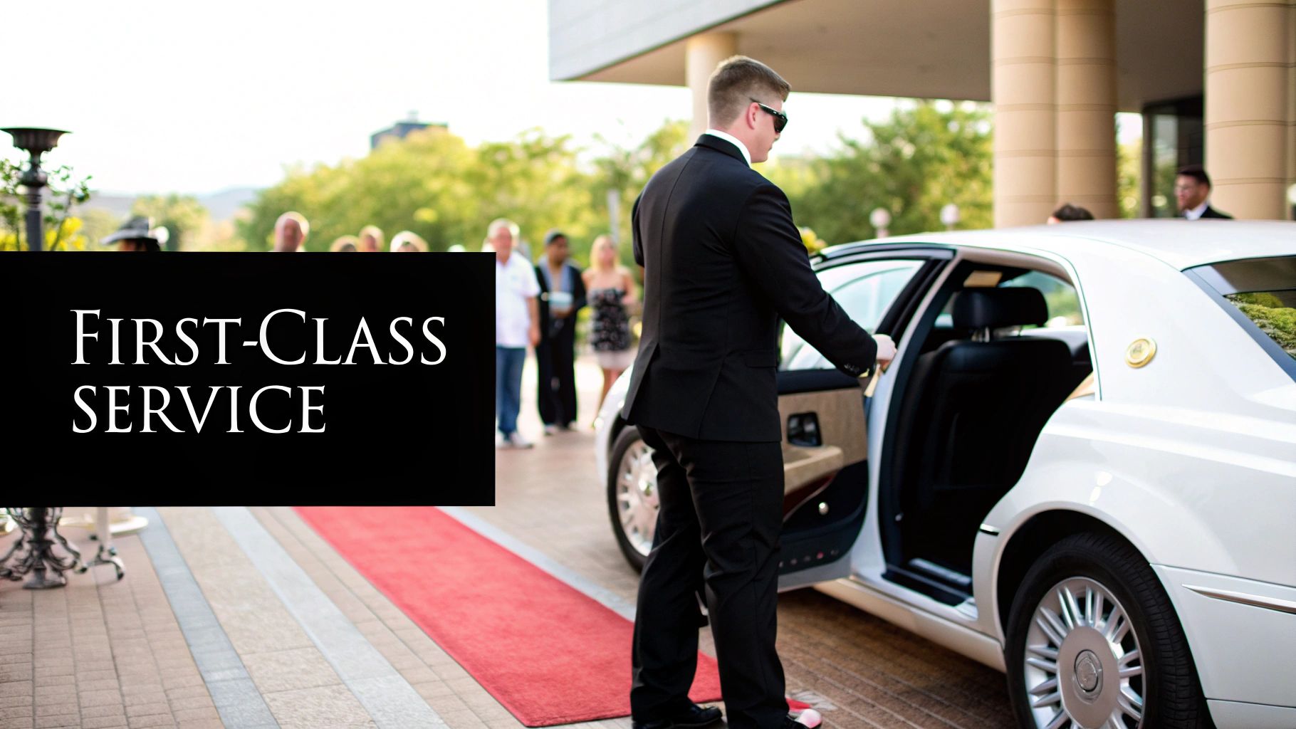 Person using a smartphone to book a luxury car service