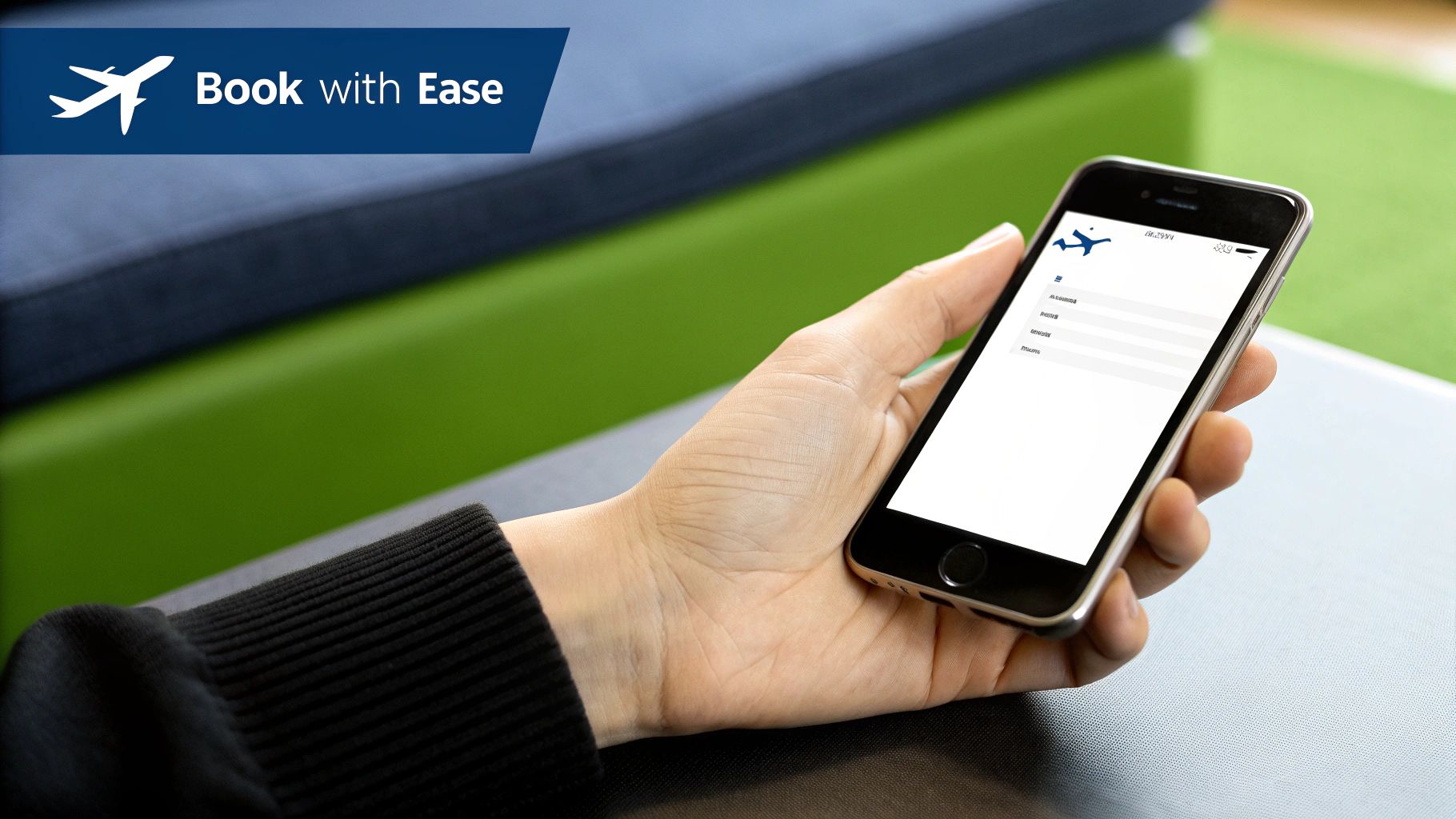 A person using a smartphone to book an airport car service.