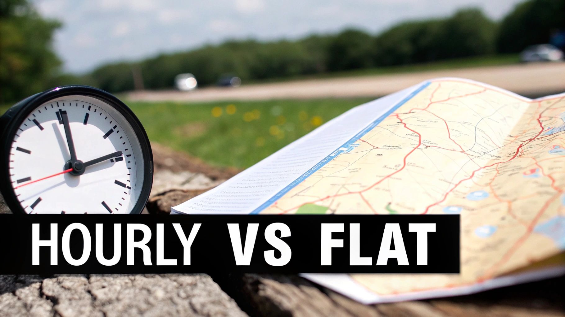 A person using a laptop to book a car service online, with a city skyline in the background.