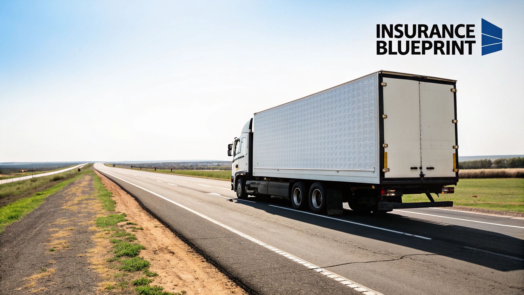 A commercial truck driving on a city highway, representing the need for proper insurance.
