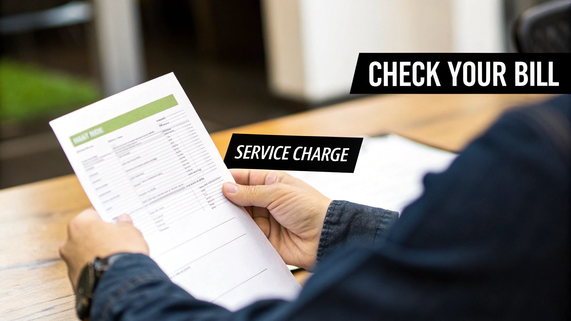 A person reviewing a bill or contract for a limo service.