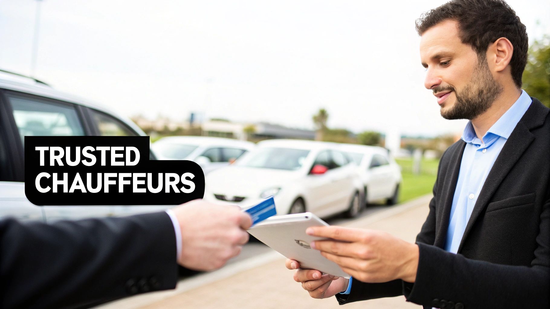 A person inspecting the interior of a luxury vehicle before booking a service.