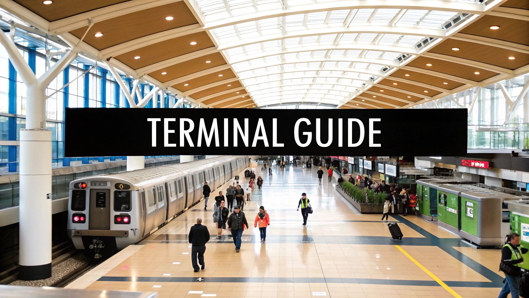 Traveler walking through a modern airport terminal with planes visible outside the window