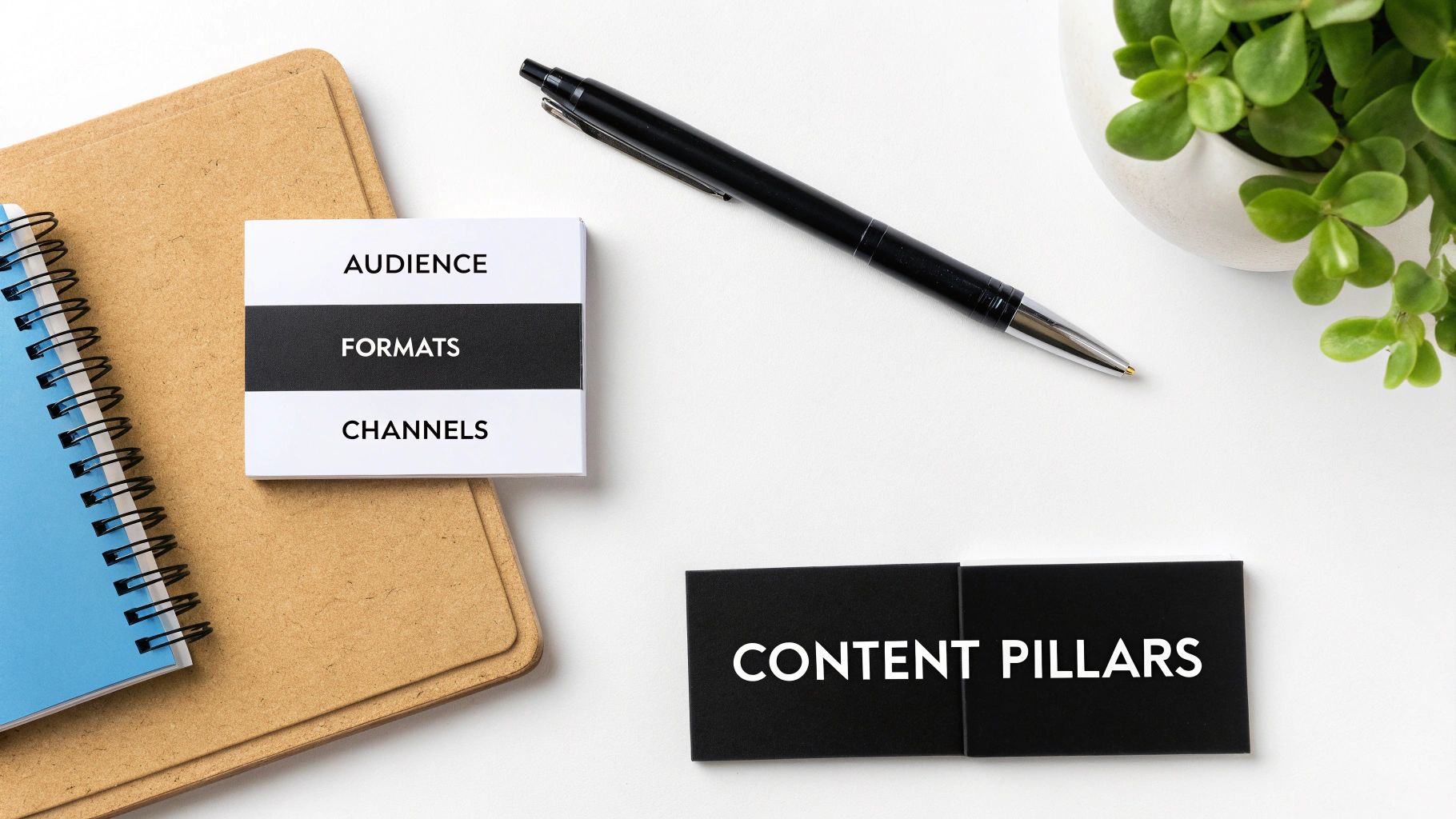 A detailed content calendar showing topics, channels, and statuses on a digital interface.