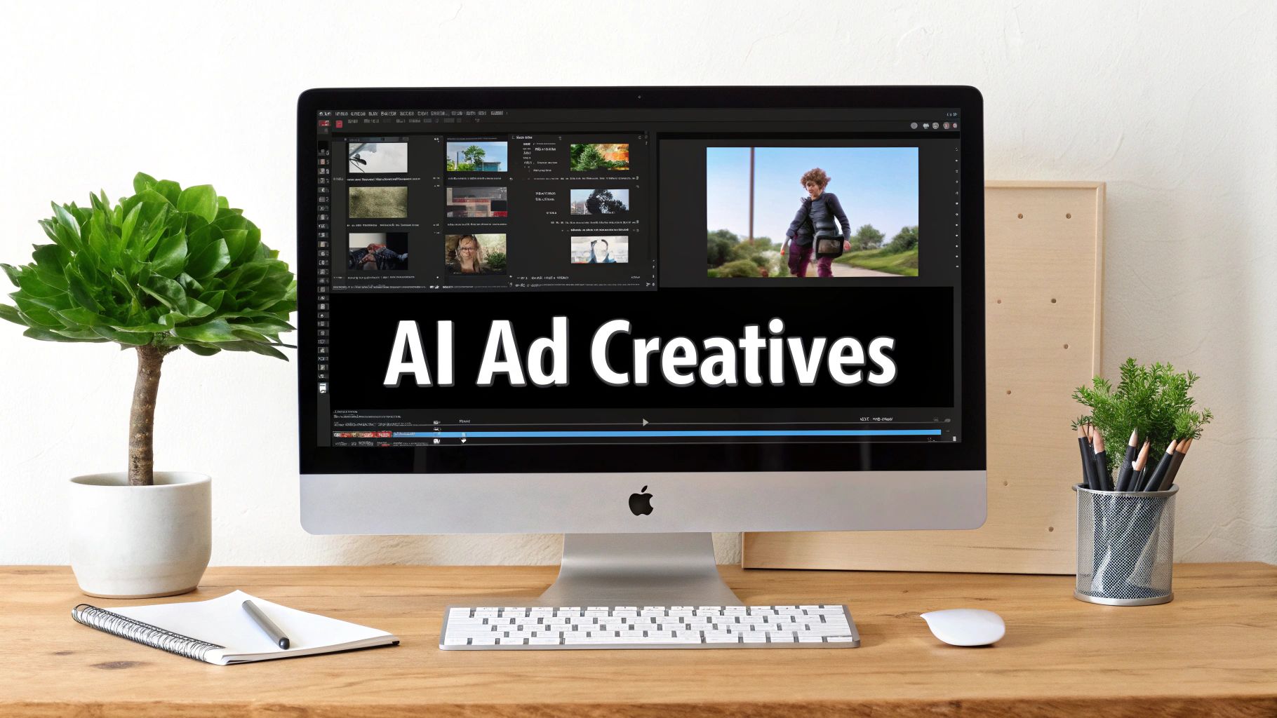 A person editing a video on a laptop, surrounded by professional gear and lighting, indicating the polishing stage of production.