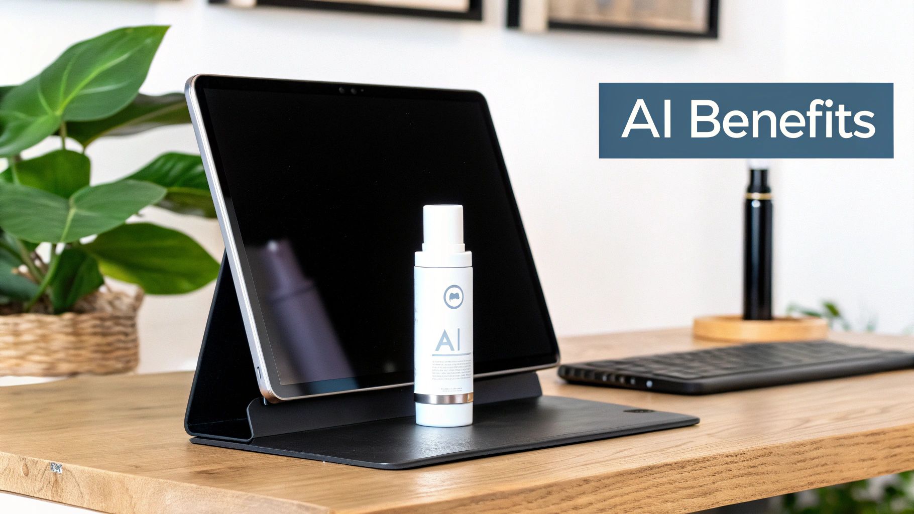 A modern living room scene with a cosmetic product placed on a table, created using AI product photography.