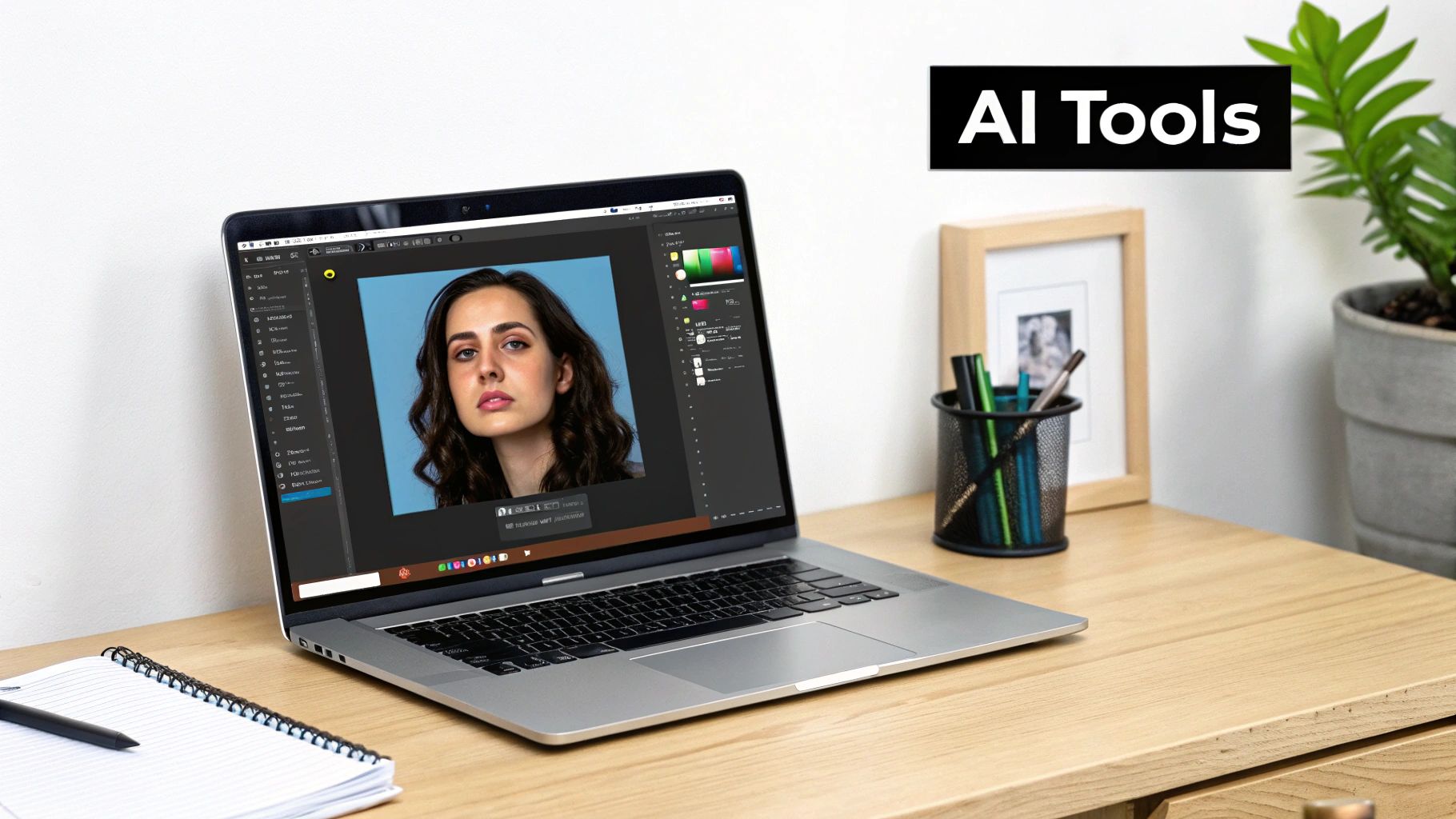 Digital advertising assets featuring an AI-generated character on a smartphone screen