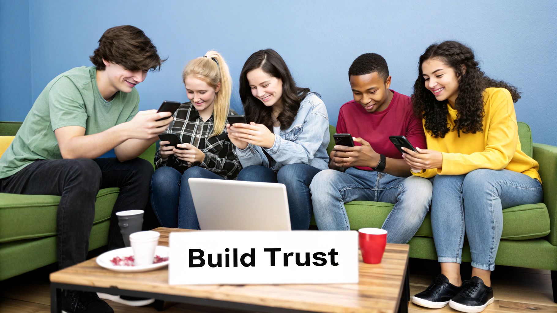 A woman unboxing a package with a smartphone filming her reaction.