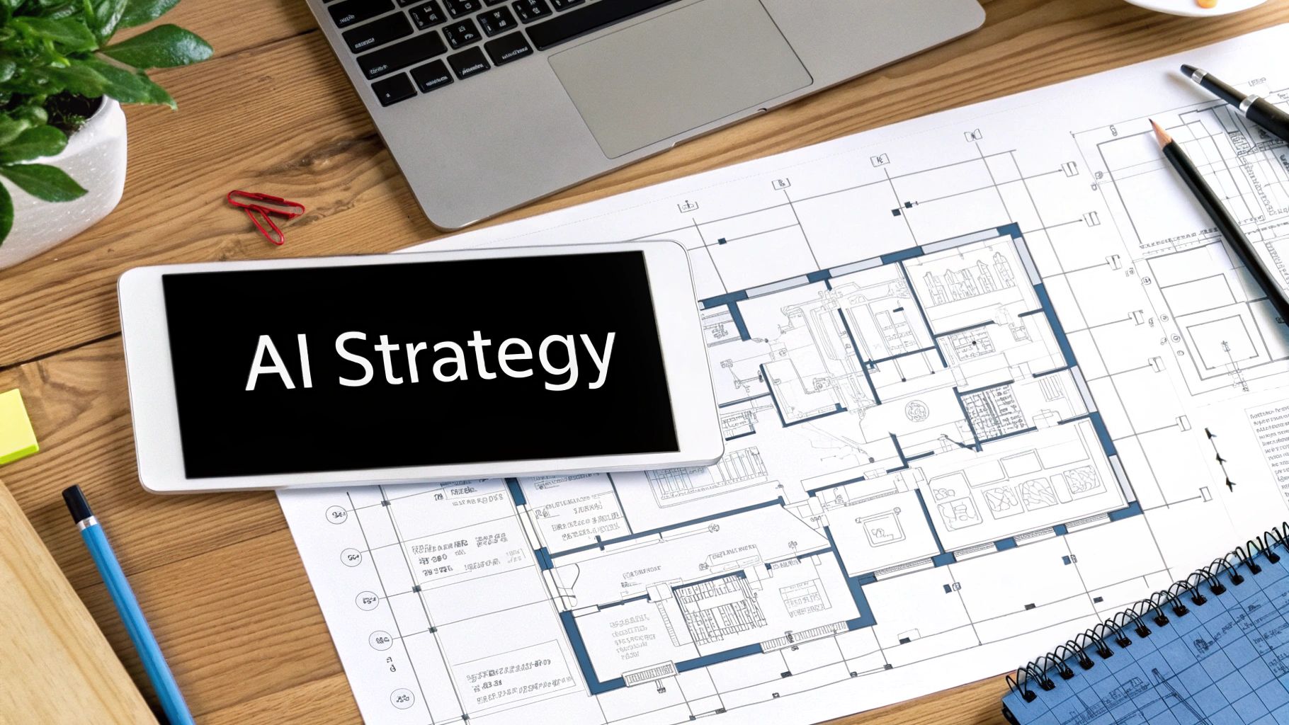 An illustration showing a computer screen with social media icons and AI-powered charts, symbolizing a smart marketing strategy.