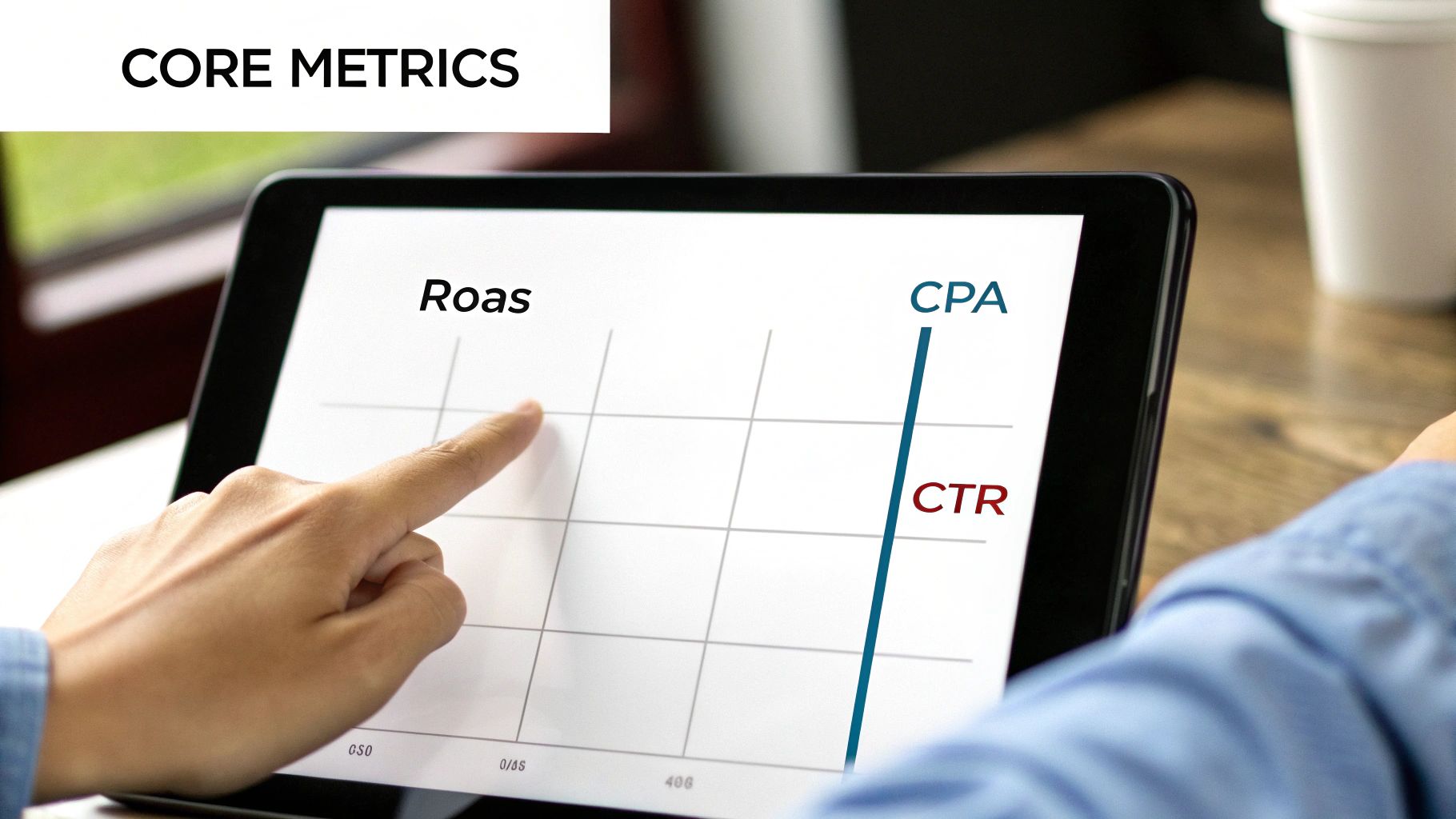 A dashboard showing various advertising performance metrics