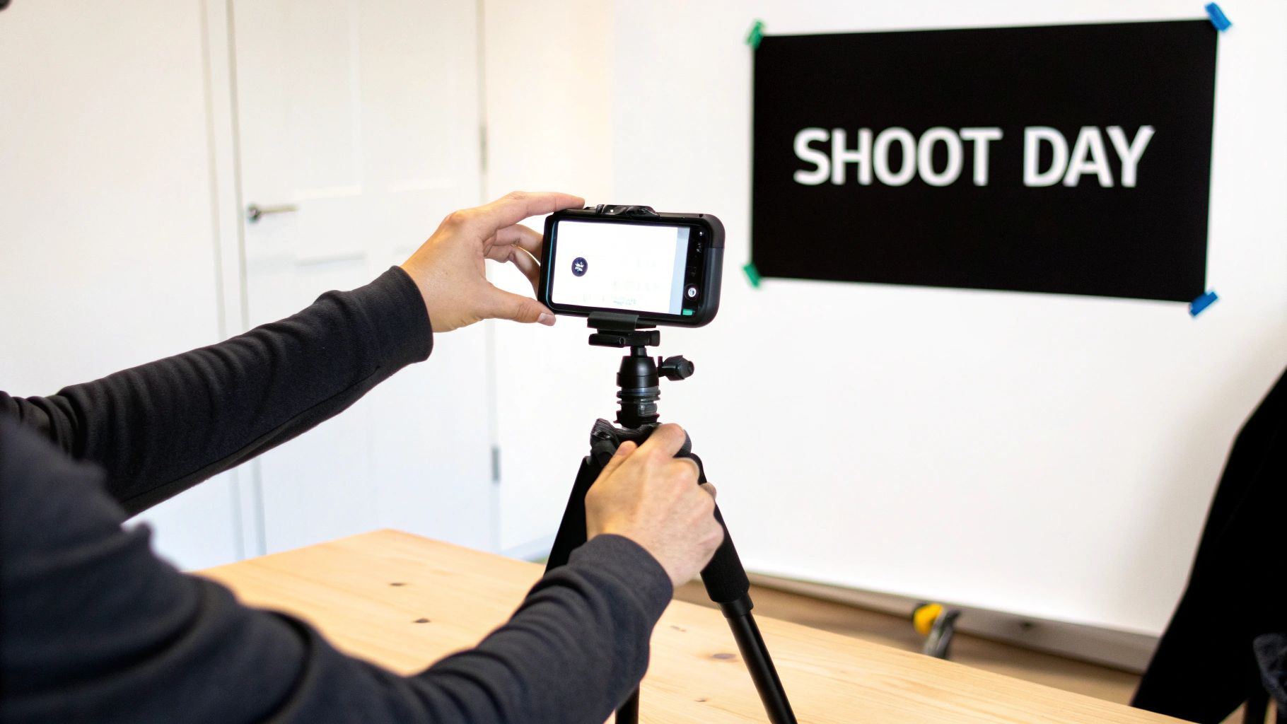 A person filming a marketing video with professional camera and lighting setup.