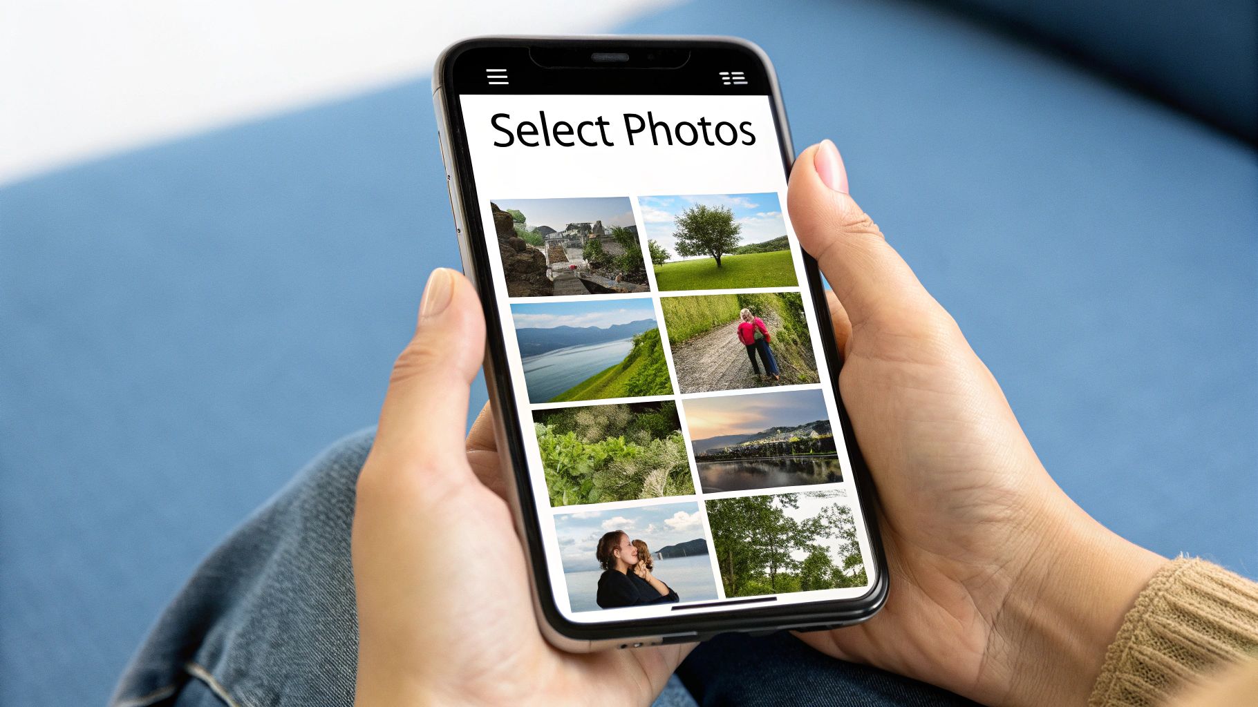 A smartphone displaying a TikTok slideshow interface with several photos selected
