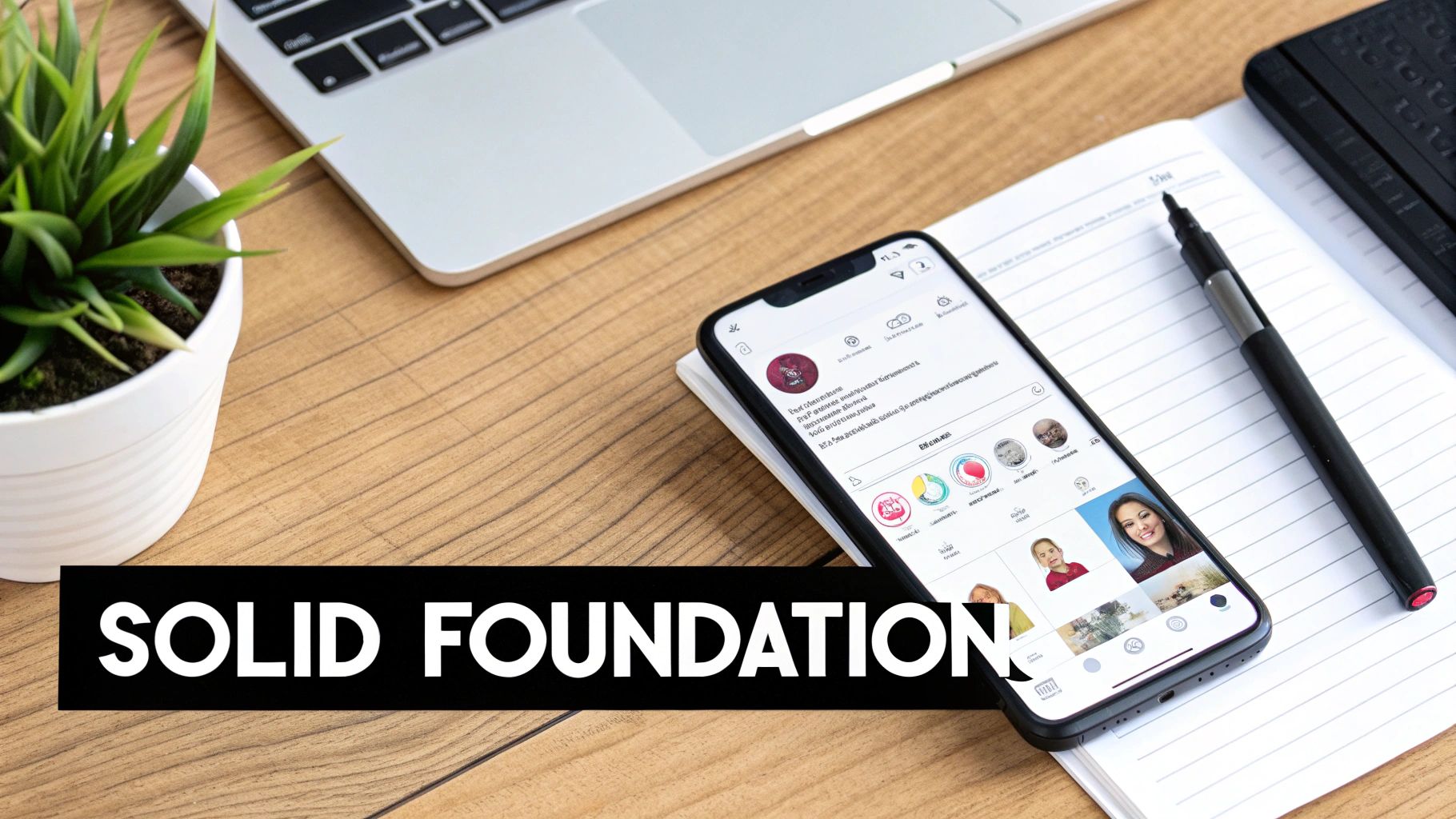 A person strategizing on a laptop with social media icons around them