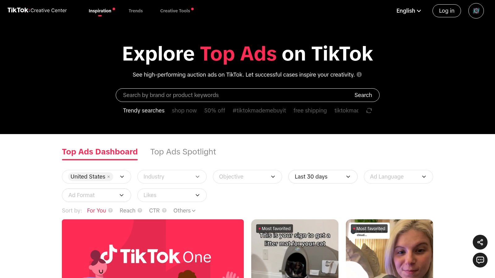 TikTok Creative Center – Top Ads