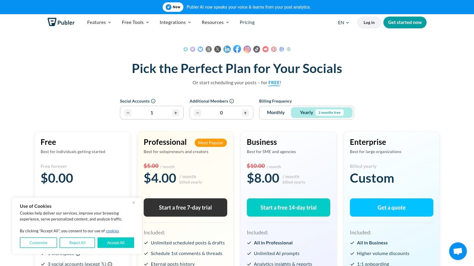 Publer Pricing Plans