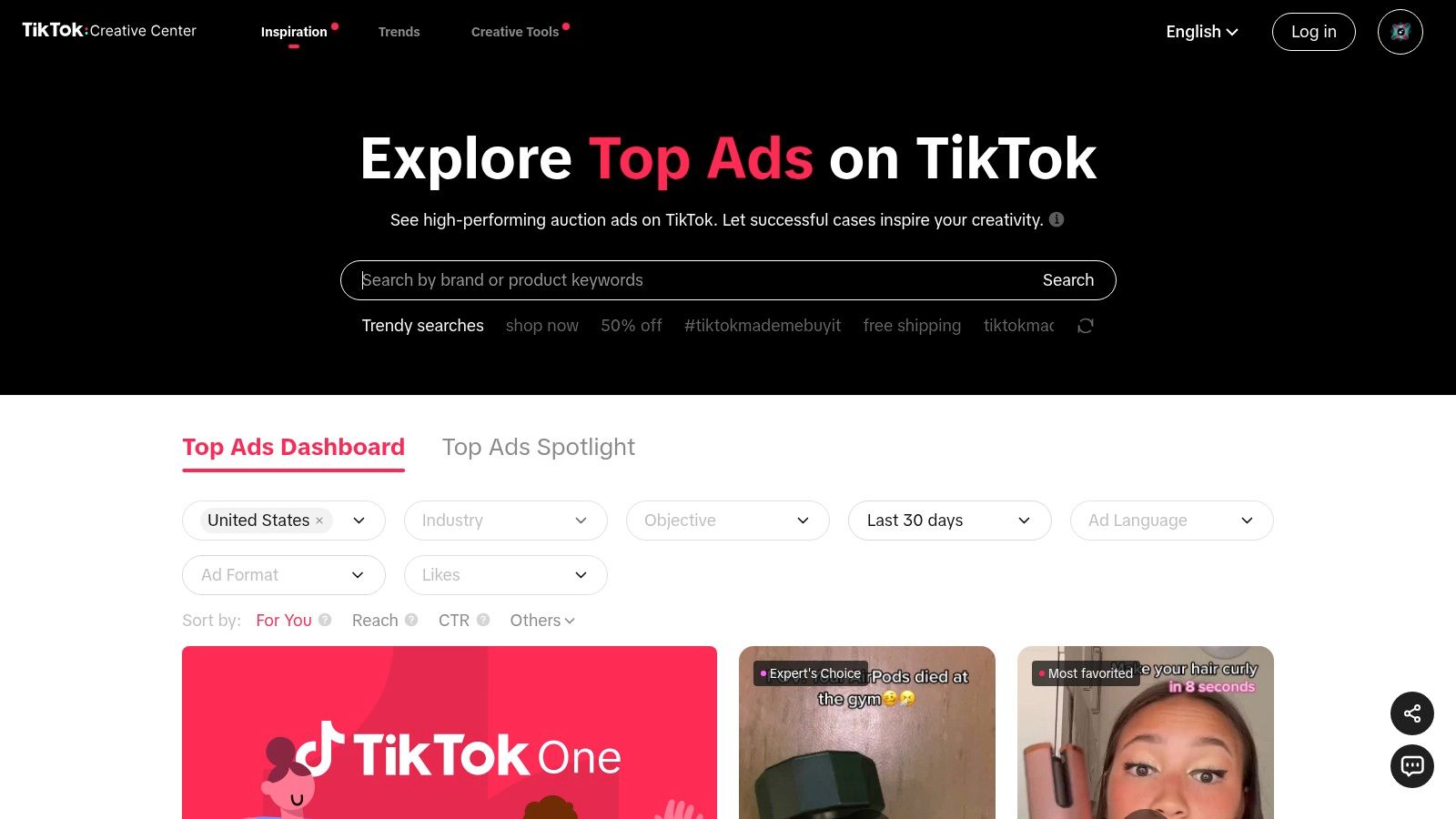 TikTok Creative Center – Top Ads