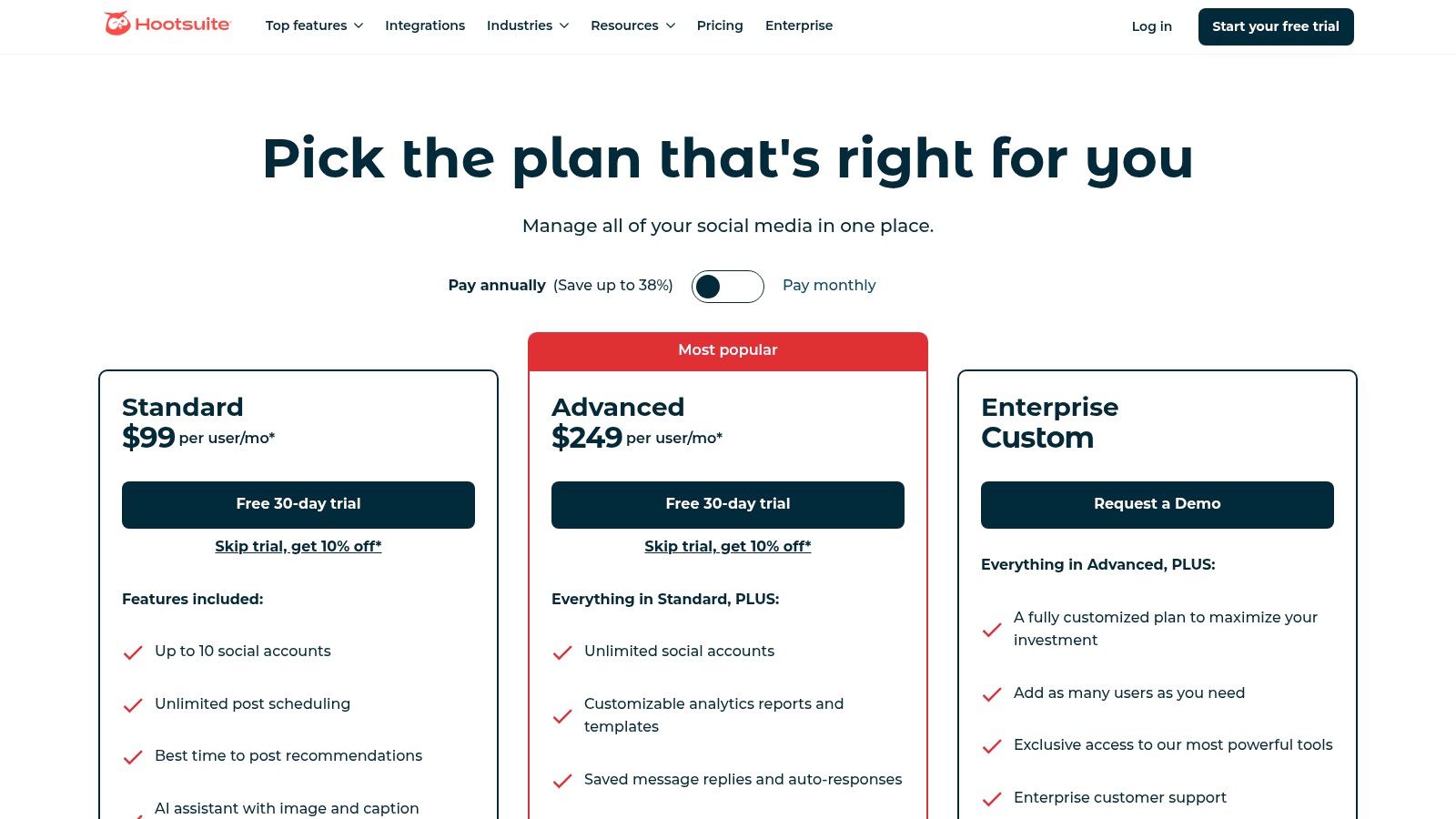 Hootsuite Pricing Plans
