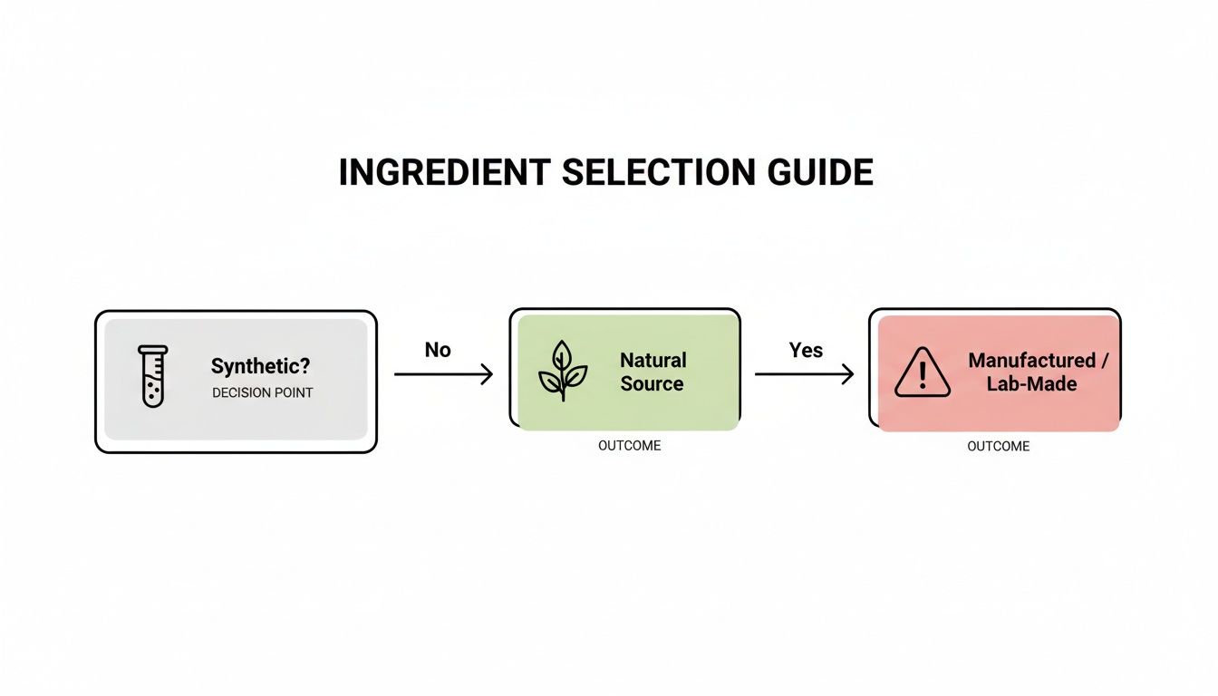 Flowchart on ingredient selection, distinguishing between natural and manufactured sources.