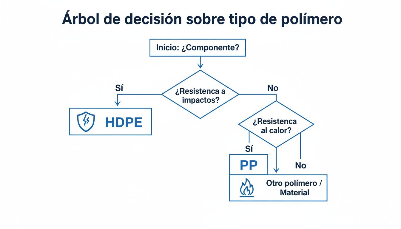 Diagrama de flujo para seleccionar el tipo de polímero según su resistencia a impactos y al calor.