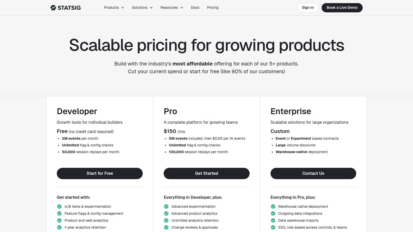 Statsig pricing plans