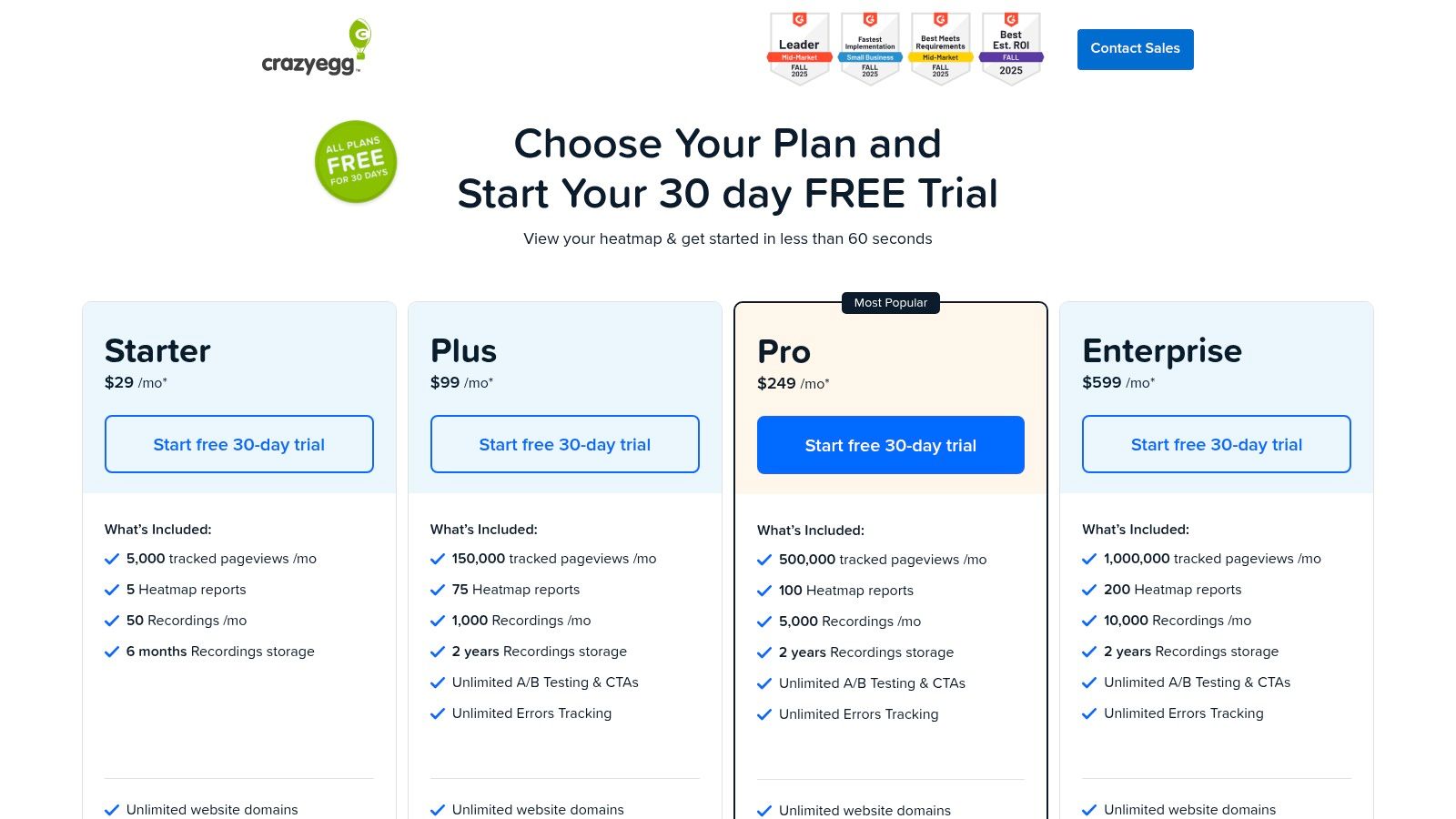 Crazy Egg pricing plans