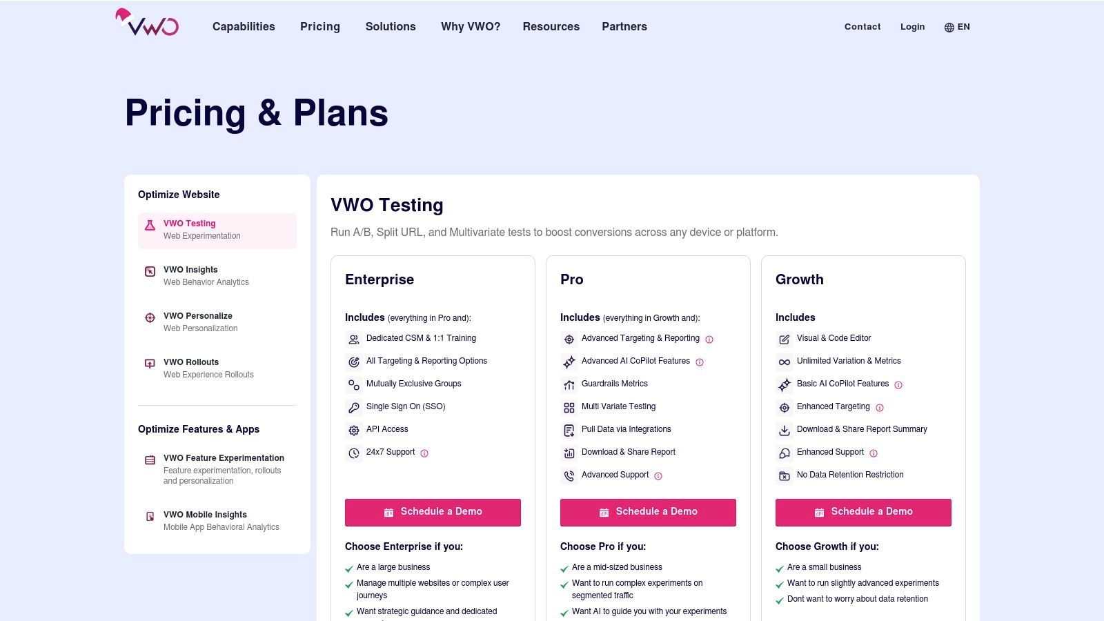 VWO (Visual Website Optimizer) pricing plans