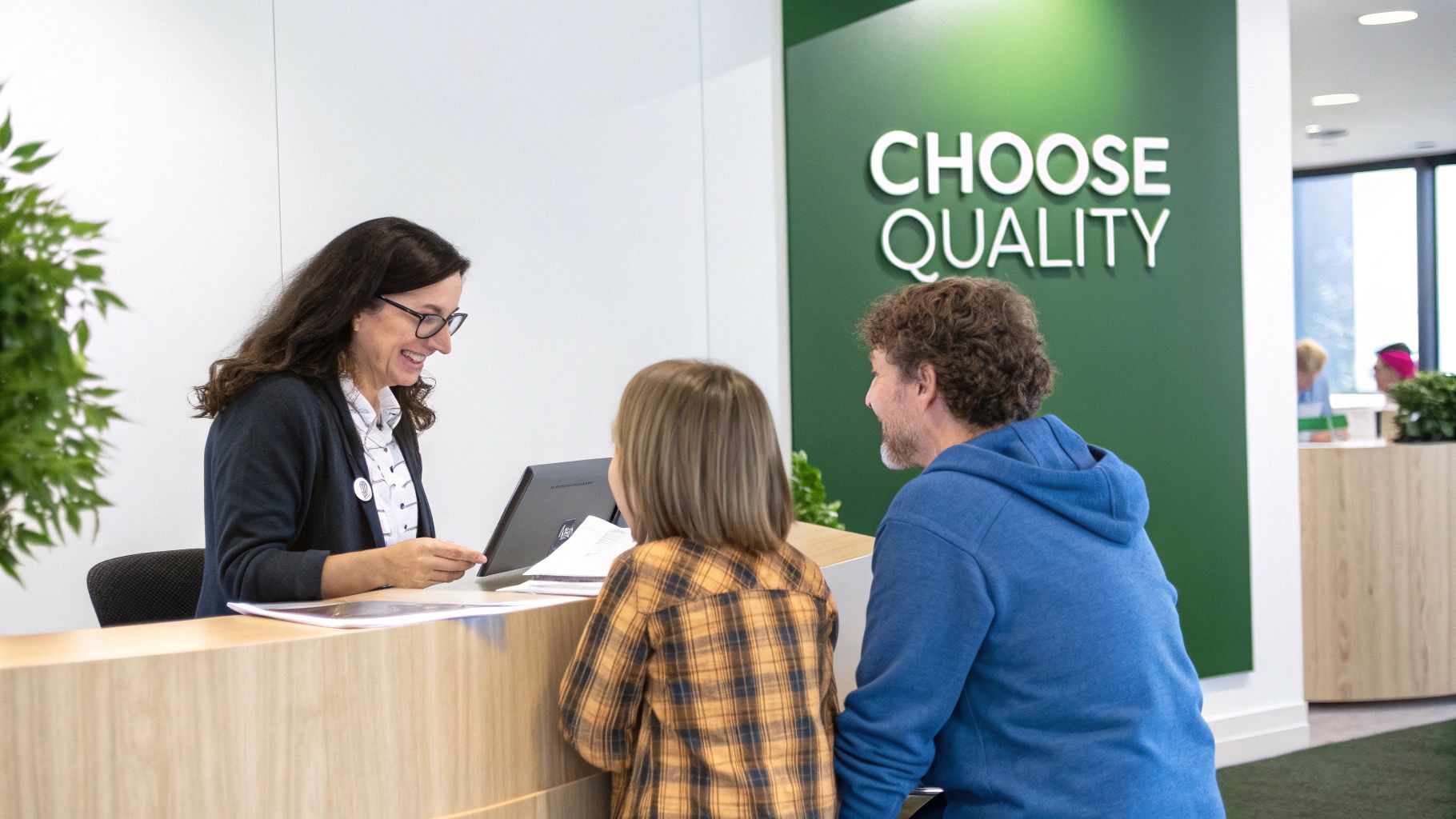 A serene and professional reception area of a rehabilitation center.