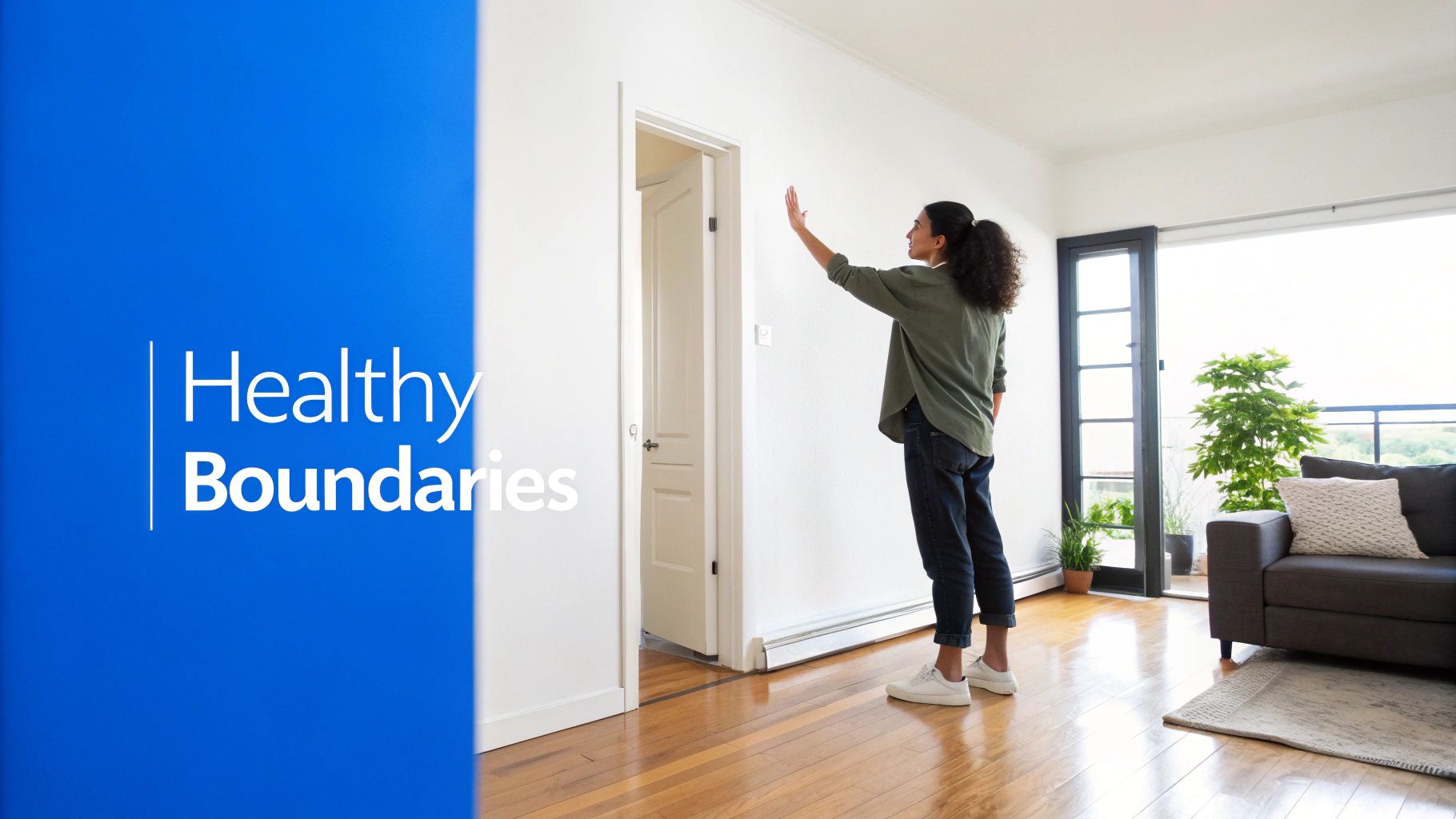 A person drawing a clear line in the sand, symbolizing setting boundaries.