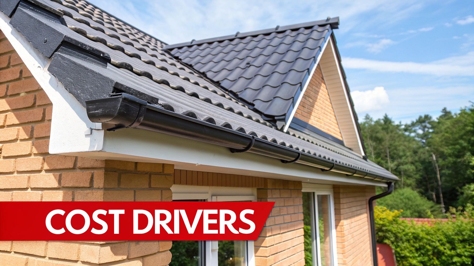 Two roofers in safety gear installing new asphalt shingles on a residential roof.