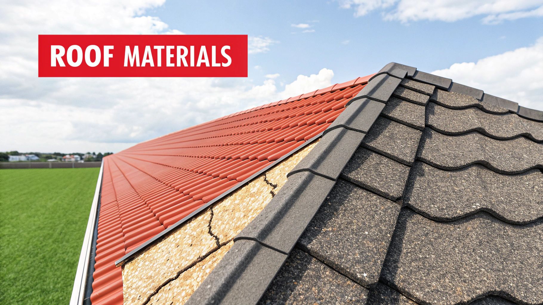Close-up of a damaged asphalt shingle showing granule loss from a hail impact.