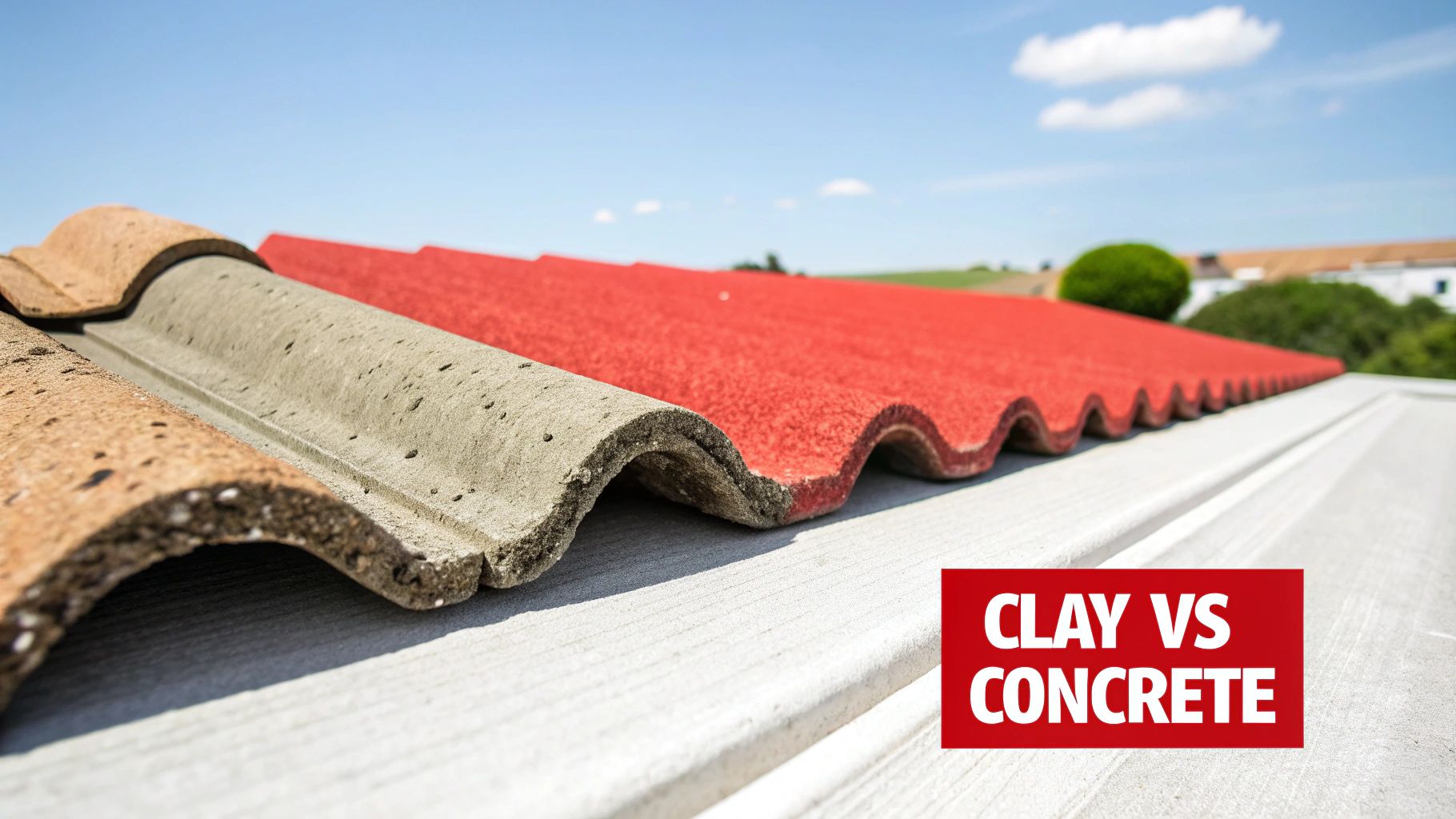 Terracotta clay roof tiles stacked neatly on a pallet.