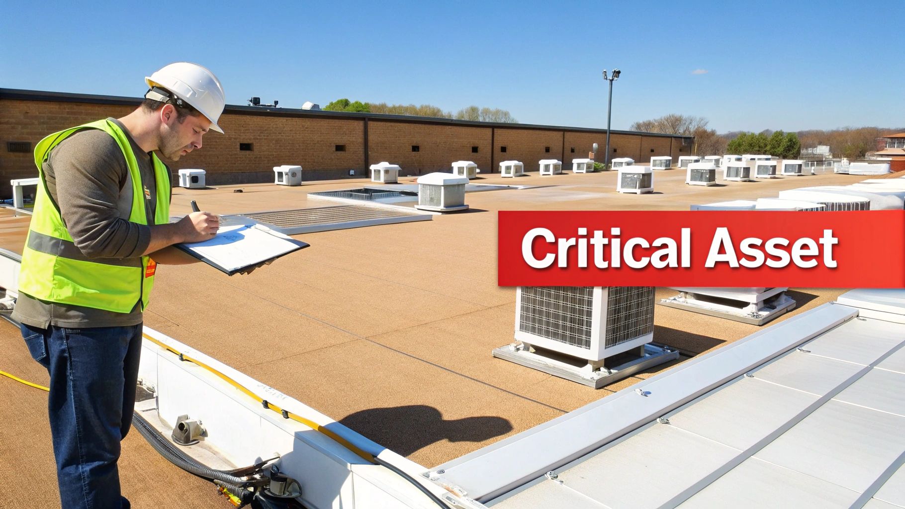 A well-maintained commercial rooftop at sunrise, conveying a sense of security and proactive care for a valuable business asset.