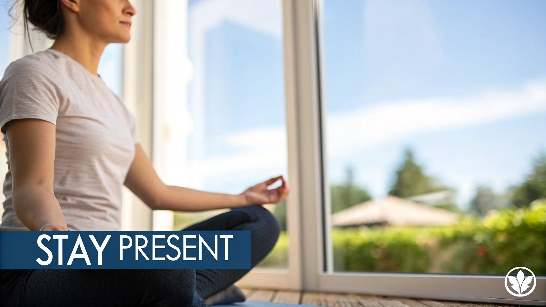 A group of diverse individuals sitting comfortably on cushions on the floor, meditating with their eyes closed in a calm, sunlit room.