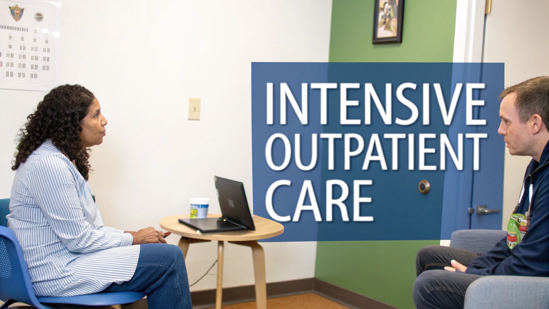 A group therapy session in a comfortable, well-lit room.