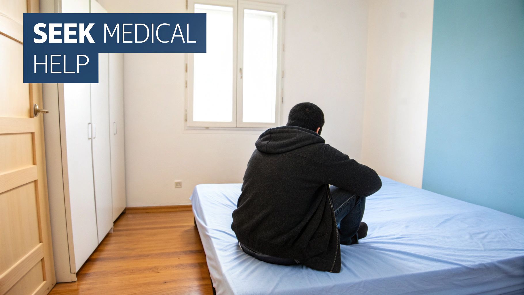 A person looking distressed, representing the psychological toll of withdrawal.