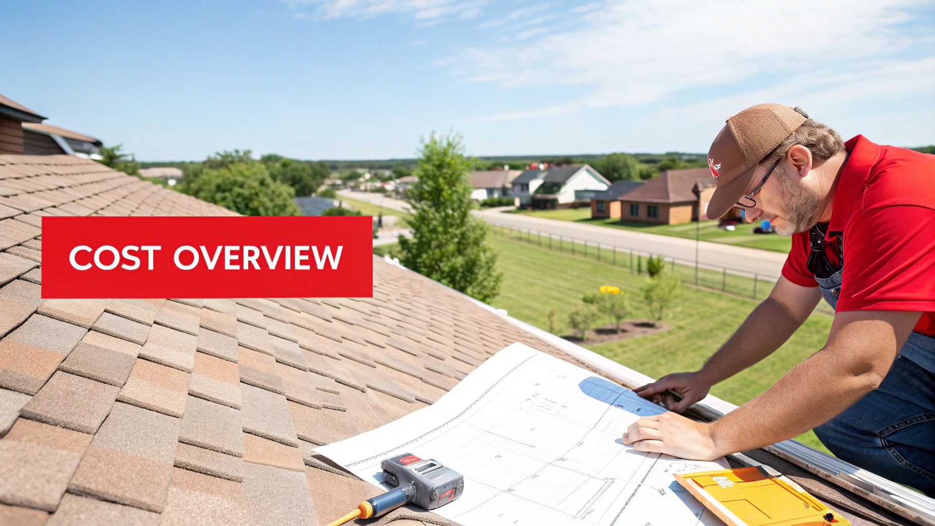 A professional roofer installing new shingles on a residential house.