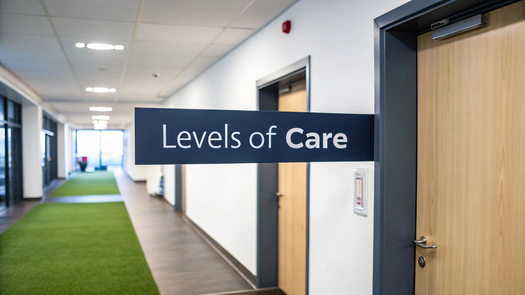 A serene and professional treatment center waiting room, conveying a sense of safety and support.