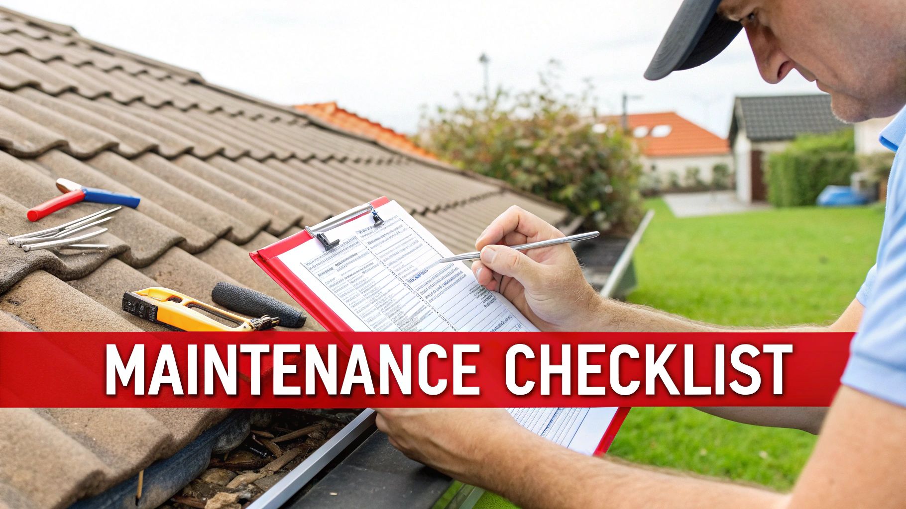 A detailed close-up of a roofer meticulously applying sealant to a roof flashing, highlighting the precision and preventative nature of the work.