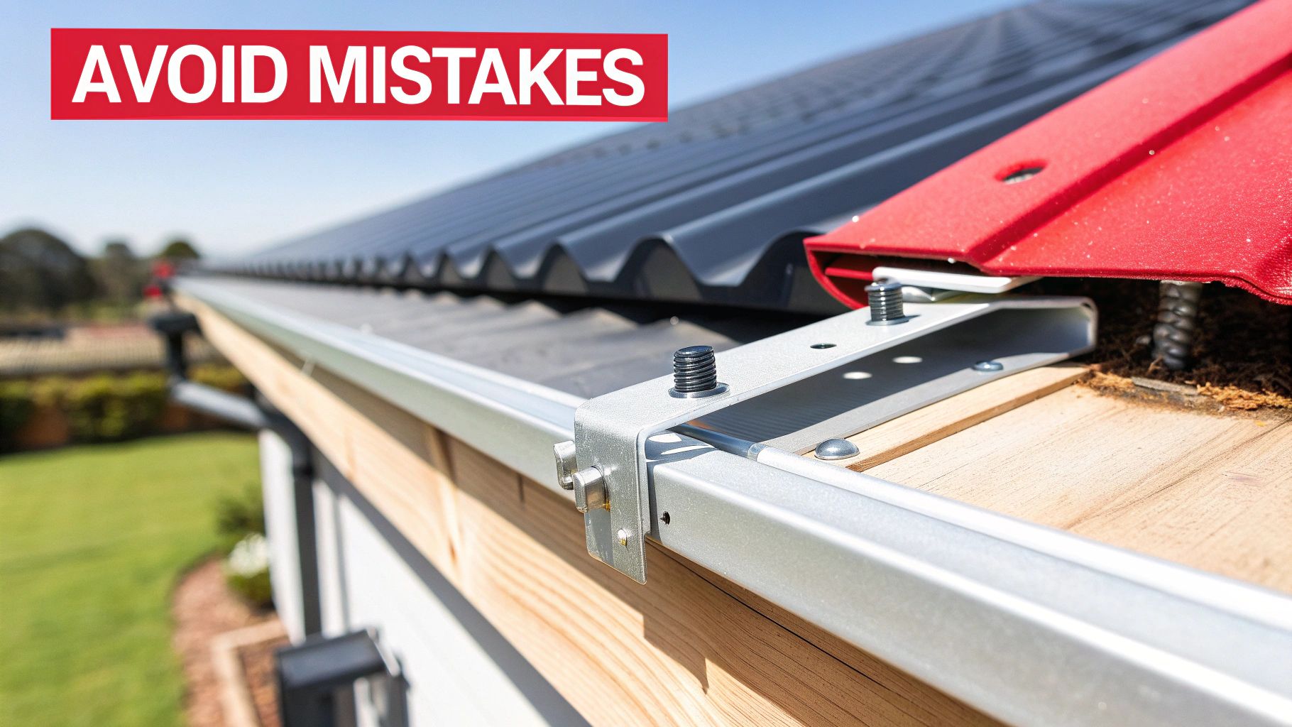 A solar installer using a torque wrench on a solar panel clamp on a metal roof.