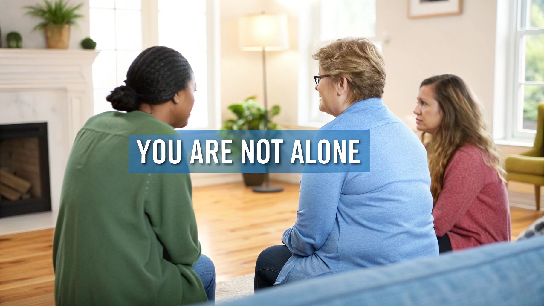 A diverse group of people sitting in a circle at a support group meeting, sharing and listening attentively.