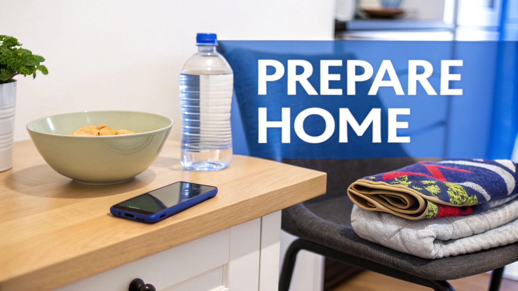 A calm and organized living room, suggesting a prepared and supportive environment for a home detox.